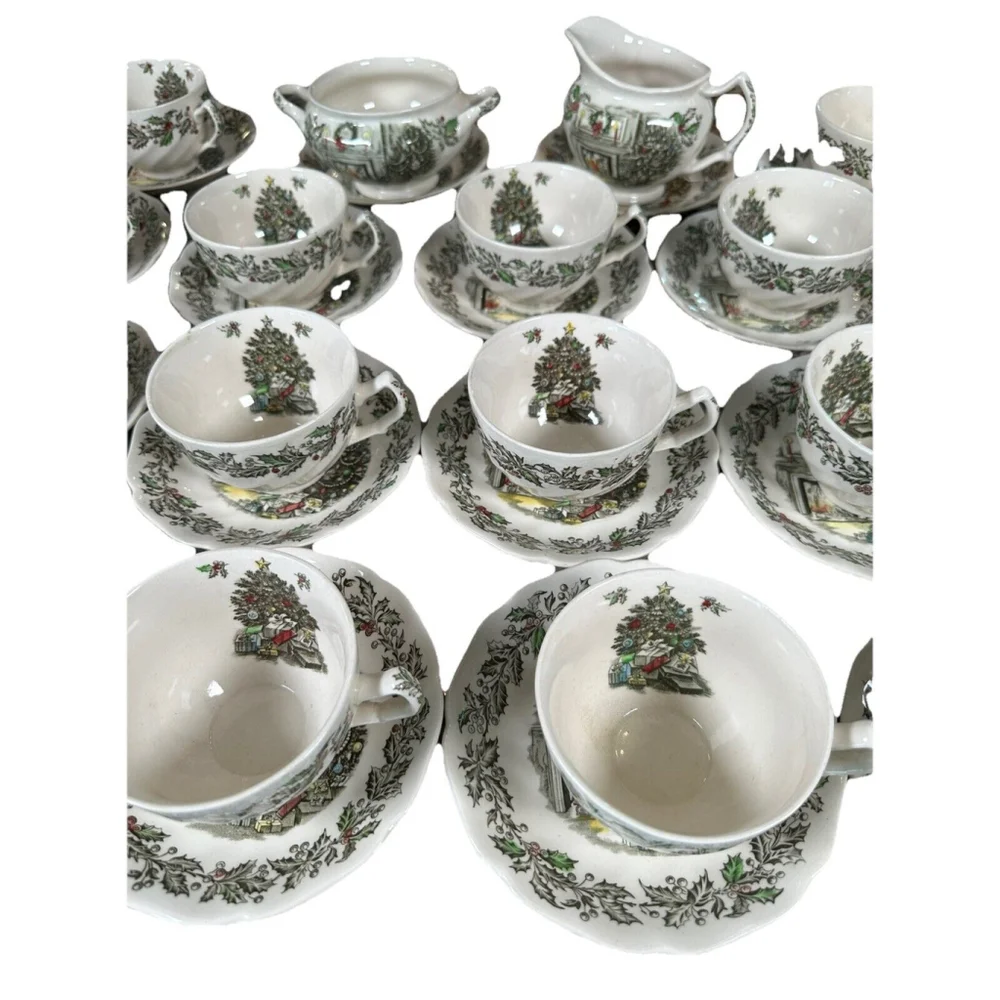 VTG Johnson Brothers England Merry Christmas Tea Cups & Saucers Etc. Set Of 20